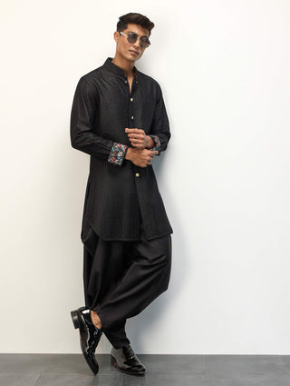 Arjan Dugal Black Inara Foe Kurta Set available on indiaspopup