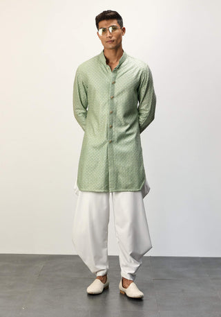 Arjan Dugal Sage Green Inara Foe Kurta Set available on indiaspopup