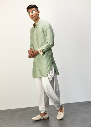 Arjan Dugal Sage Green Inara Foe Kurta Set available on indiaspopup