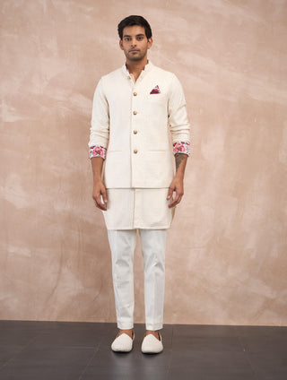 Arjan Dugal Off-White Inara Nehru Jacket Set available on indiaspopup