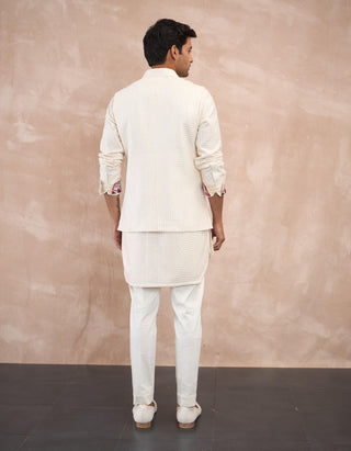 Arjan Dugal Off-White Inara Nehru Jacket Set available on indiaspopup