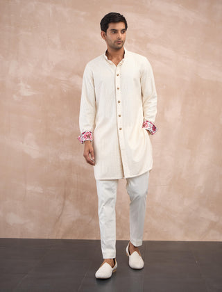 Arjan Dugal Off-White Inara Nehru Jacket Set available on indiaspopup