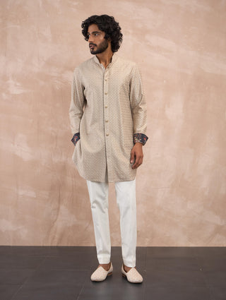 Arjan Dugal Antique Inara Motif Nehru Jacket Set available on indiaspopup