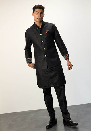 Arjan Dugal Black Inara Nehru Jacket Set available on indiaspopup