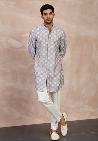 Arjan Dugal Storm Gray And Persion Violet Kairos Foe Kurta Set available on indiaspopup