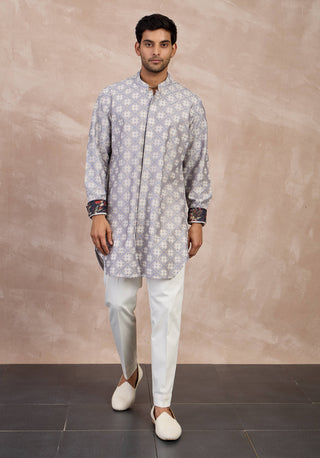 Arjan Dugal Storm Gray And Persion Violet Kairos Foe Kurta Set available on indiaspopup