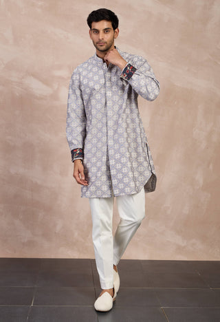 Arjan Dugal Storm Gray And Persion Violet Kairos Foe Kurta Set available on indiaspopup