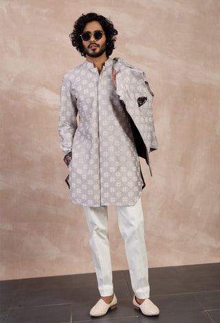 Arjan Dugal Strom Gray Kairos Nehru Jacket Set available on indiaspopup