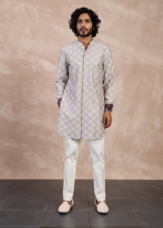 Arjan Dugal Strom Gray Kairos Nehru Jacket Set available on indiaspopup