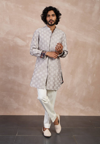 Arjan Dugal Strom Gray Kairos Nehru Jacket Set available on indiaspopup