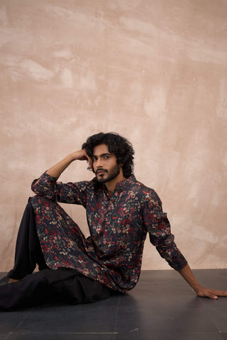 Arjan Dugal Tropical Black Kurta And Pants available on indiaspopup