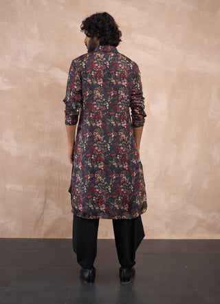 Tropical black kurta and pants