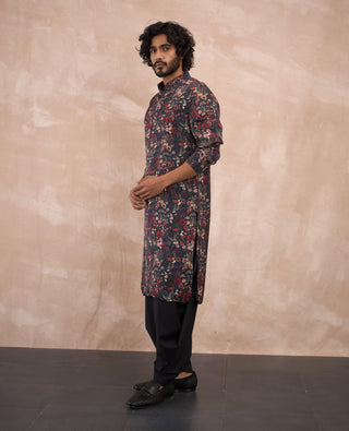 Tropical black kurta and pants