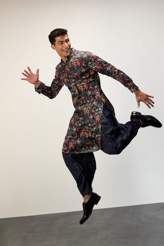 Arjan Dugal Botanical Blue Kurta And Pants available on indiaspopup