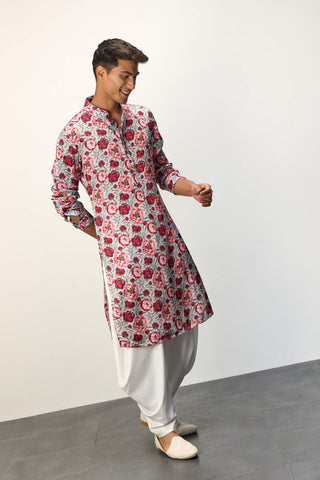 Arjan Dugal Turquoise Peonies Kurta And Pants available on indiaspopup