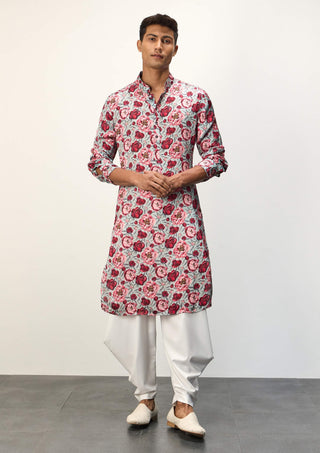 Turquoise peonies kurta and pants