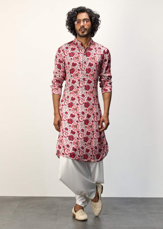 Arjan Dugal Pink Peonies Kurta And Pants available on indiaspopup