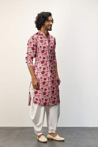 Arjan Dugal Pink Peonies Kurta And Pants available on indiaspopup