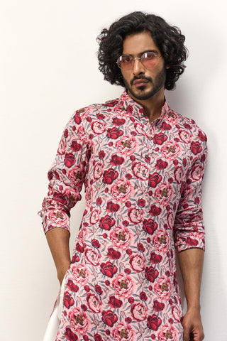 Arjan Dugal Pink Peonies Kurta And Pants available on indiaspopup