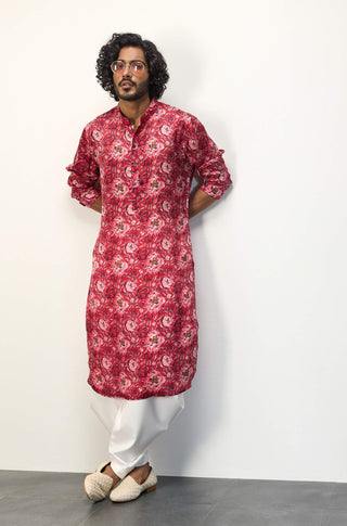 Arjan Dugal Red Peonies Kurta And Pants available on indiaspopup