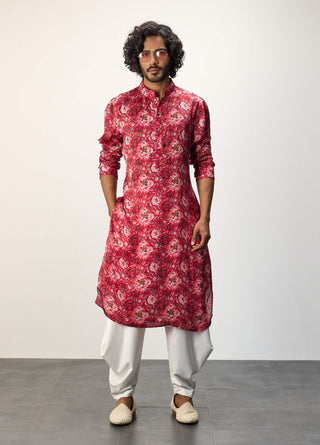 Arjan Dugal Red Peonies Kurta And Pants available on indiaspopup