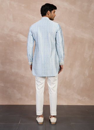 Arjan Dugal Ivory And Powder Blue Maze Foe Kurta Set available on indiaspopup