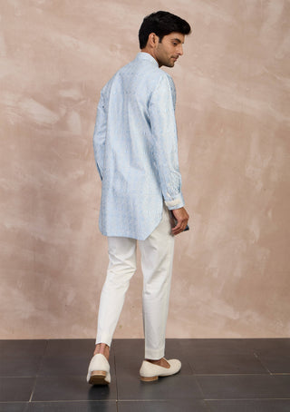 Arjan Dugal Ivory And Powder Blue Maze Foe Kurta Set available on indiaspopup