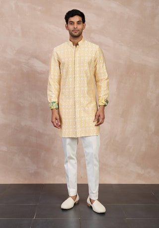 Arjan Dugal Mustard Yellow Maze Foe Kurta Set available on indiaspopup