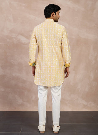 Arjan Dugal Mustard Yellow Maze Foe Kurta Set available on indiaspopup