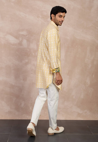 Arjan Dugal Mustard Yellow Maze Foe Kurta Set available on indiaspopup