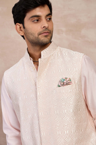 Arjan Dugal Powder Pink Maze Nehru Jacket Set available on indiaspopup