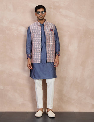 Arjan Dugal Steel And Powder Pink Maze Nehru Jacket Set available on indiaspopup