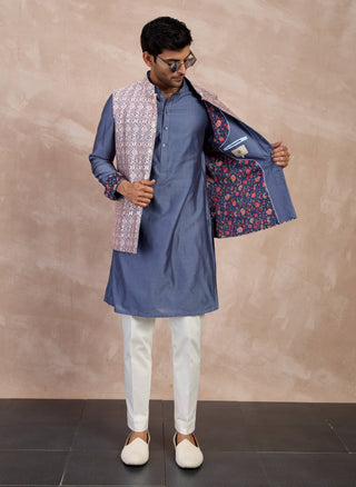 Arjan Dugal Steel And Powder Pink Maze Nehru Jacket Set available on indiaspopup