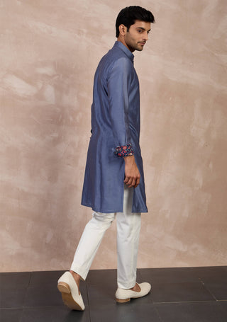 Steel plain chanderi silk straight kurta set