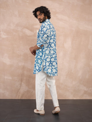 Cobalt blue printed kurta and pants