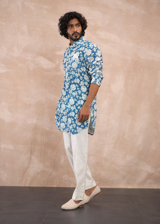 Arjan Dugal Cobalt Blue Printed Kurta And Pants available on indiaspopup