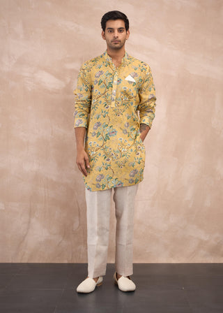 Arjan Dugal Mustard Big Flower Kurta And Pants available on indiaspopup