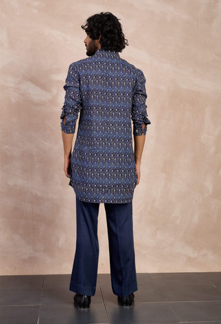 Arjan Dugal Navy Ajrak Printed Kurta And Pants available on indiaspopup