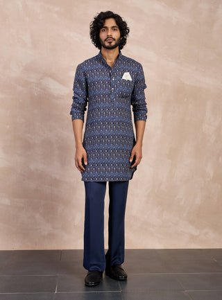 Arjan Dugal Navy Ajrak Printed Kurta And Pants available on indiaspopup