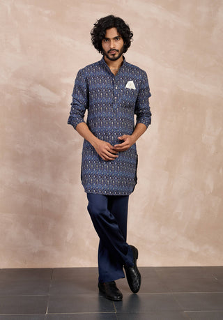 Navy ajrak printed kurta and pants