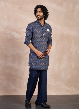 Arjan Dugal Navy Ajrak Printed Kurta And Pants available on indiaspopup