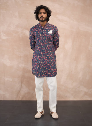 Arjan Dugal Navy Chintz Kurta And Pants available on indiaspopup