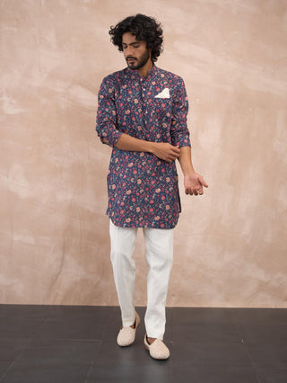 Arjan Dugal Navy Chintz Kurta And Pants available on indiaspopup