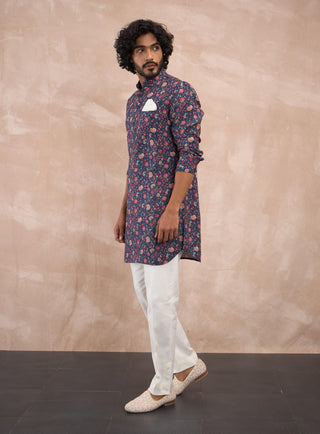 Arjan Dugal Navy Chintz Kurta And Pants available on indiaspopup