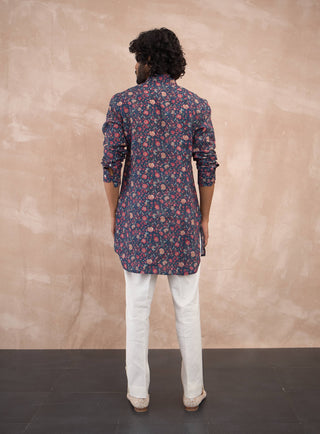 Arjan Dugal Navy Chintz Kurta And Pants available on indiaspopup