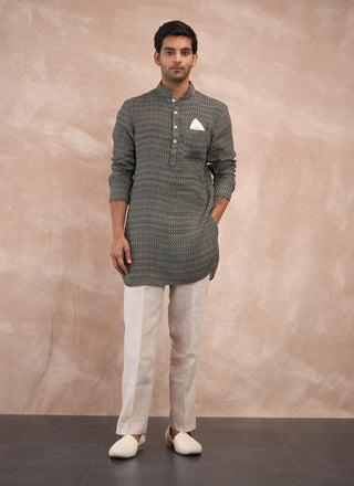 Arjan Dugal Blak Olive Honeycomb Kurta And Pants available on indiaspopup