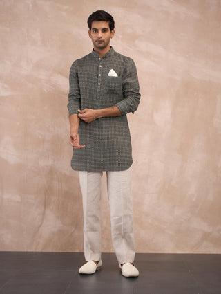 Arjan Dugal Blak Olive Honeycomb Kurta And Pants available on indiaspopup