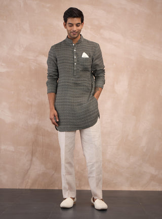 Arjan Dugal Blak Olive Honeycomb Kurta And Pants available on indiaspopup