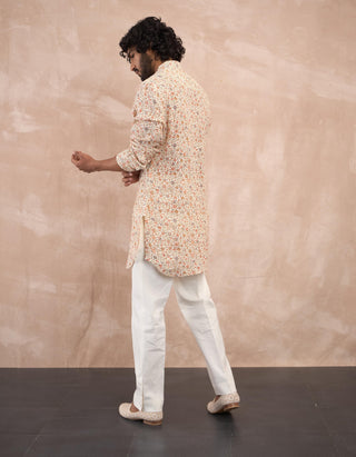 Arjan Dugal Off-White Delicate Flowers Kurta And Pants available on indiaspopup