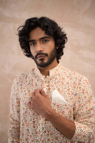 Arjan Dugal Off-White Delicate Flowers Kurta And Pants available on indiaspopup